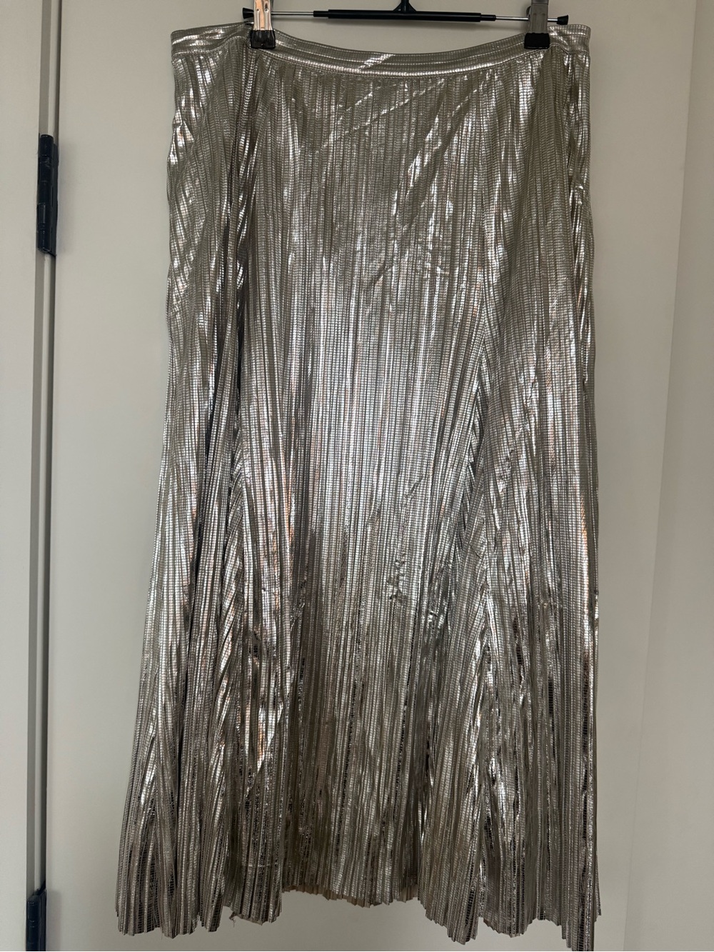 Maeve Silver Metallic Pleated A-Line Midi Skirt from Anthropologie